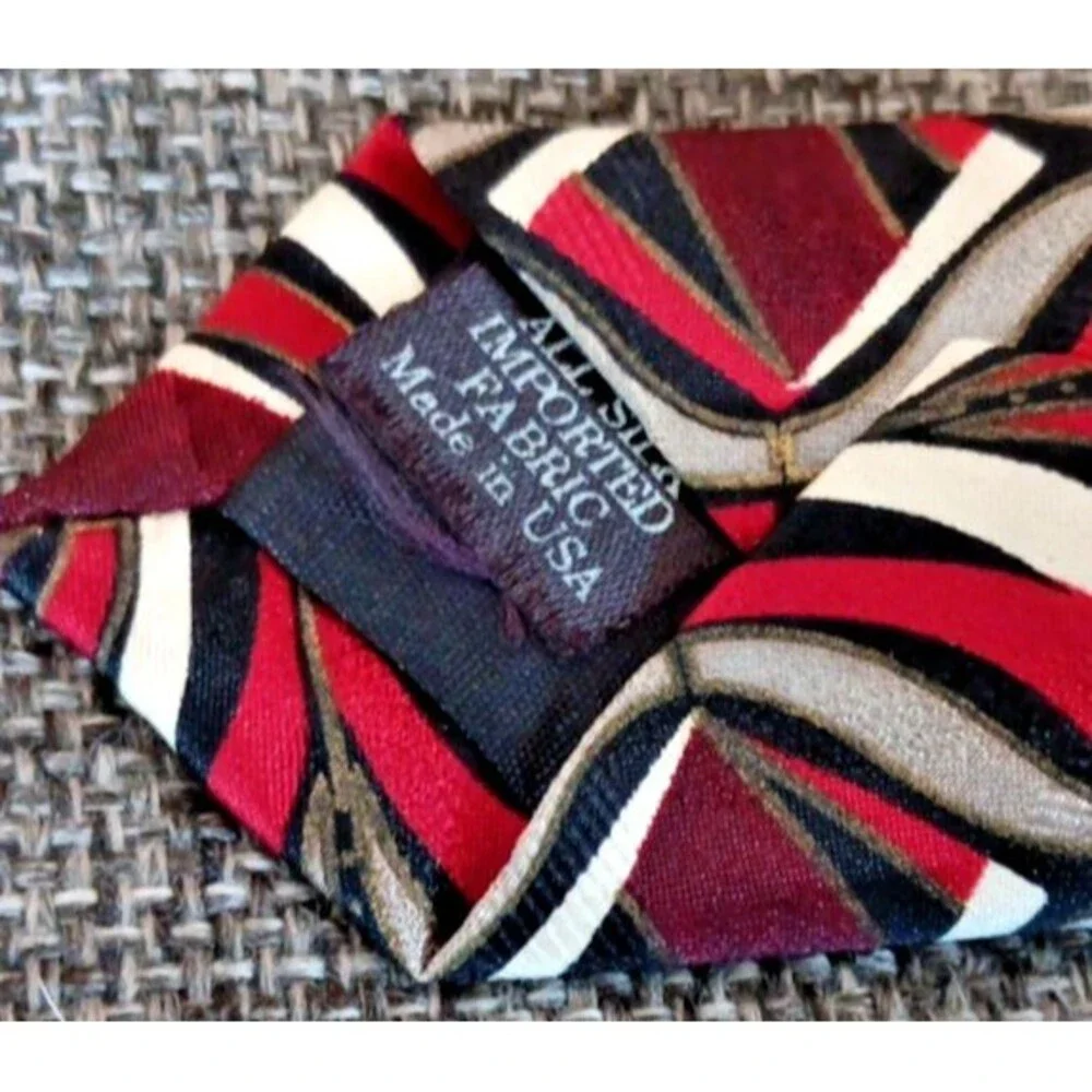 Tie 70s 80s 90s Y2K Mens Martin Wong Silk Red Gray Ivory Black 4 Wide 60 Long